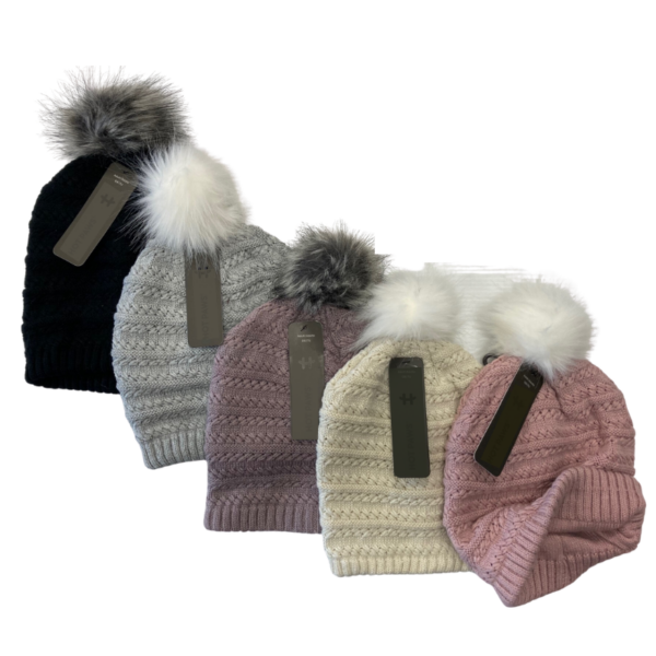 Wholesale Brand Name Youth Women's Knitted Faux Pom Pom Toque