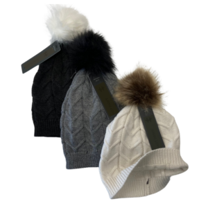 Wholesale Brand Name Women's Winter Knit Faux Fur Pom Pom -Toque