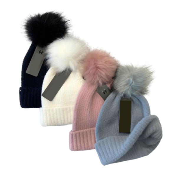 Wholesale Brand Name Youth Women's Soft Knit Faux Fur Pom Pom -Toque