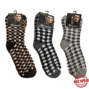 Wholesale Adult Fluffy Checkered Socks - Asst. Styles (Size 10-13)