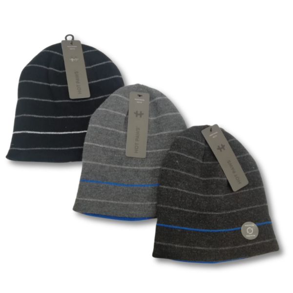 Wholesale Adult Brand Name Reversible Toque/Beanie With Stripes - 3 Asst. Colours - Image 4