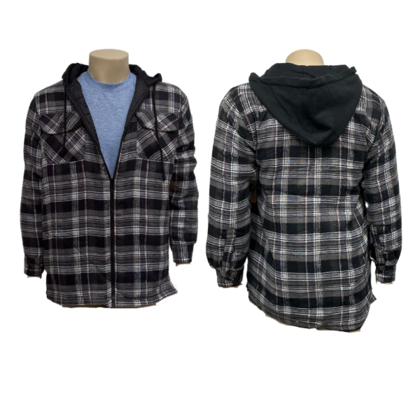 Wholesale Adult Quilted Flannel Jacket with Hood, Asst. Colours Size: M - 2XL