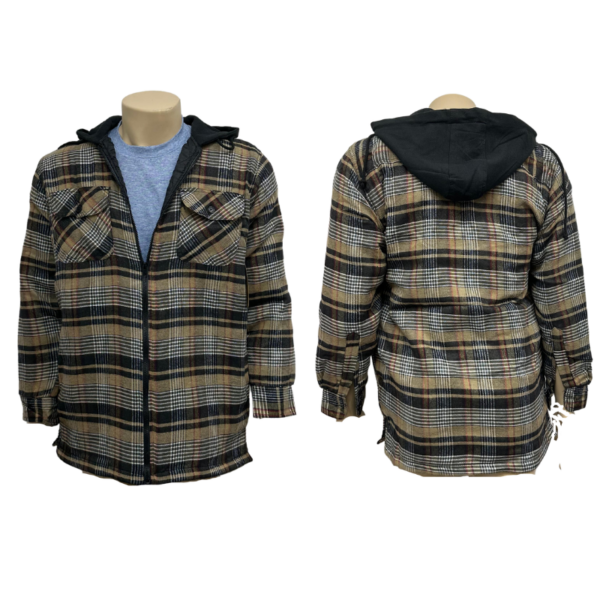 Wholesale Adult Quilted Flannel Jacket with Hood, Asst. Colours Size: M - 2XL - Image 3