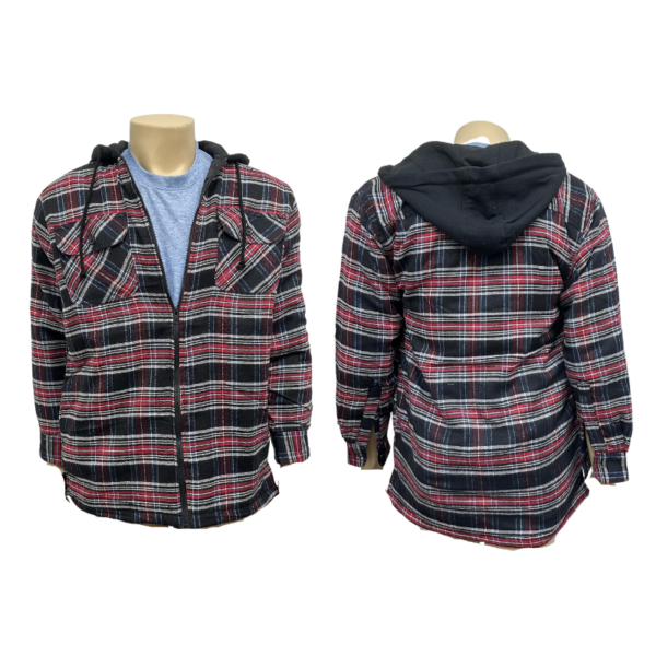 Wholesale Adult Quilted Flannel Jacket with Hood, Asst. Colours Size: M - 2XL - Image 2