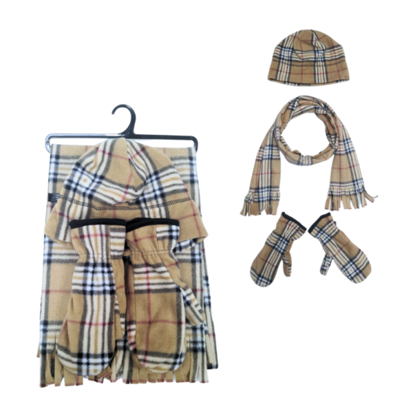 Wholesale Ladies/Teen Winter Set - Scarf, Hat & Mitten- Asst Plaids Colours - Image 2