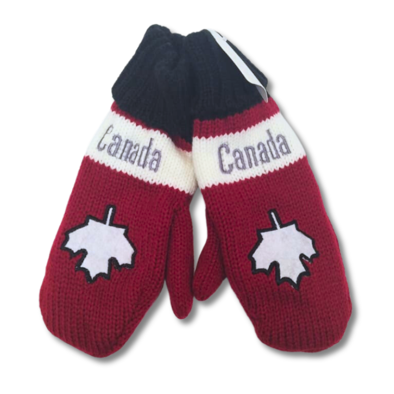 Wholesale Adult Canada Leaf Striped Mitten with Canada Text Bargains