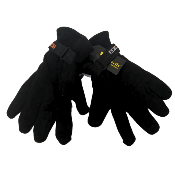Wholesale Adult Polar Fleece Winter Glove with Strap - Black