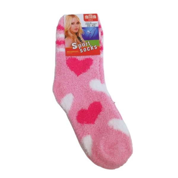 Wholesale Adult Fluffy Socks Heart Print - Asst. Colours (Size: 9-11)