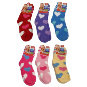 Wholesale Adult Fluffy Socks Heart Print - Asst. Colours (Size: 9-11)