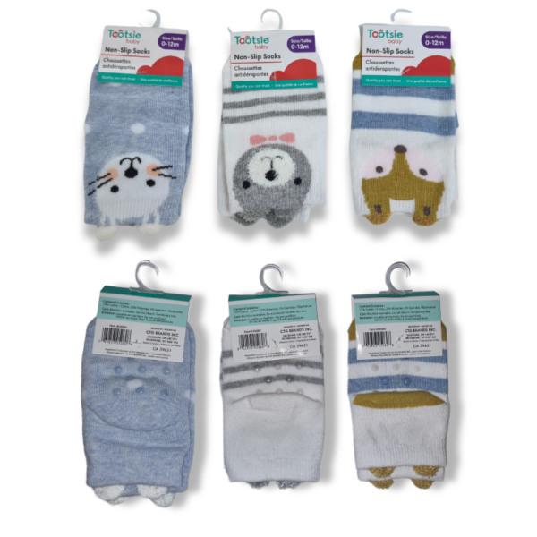 Wholesale Baby Non-Skid Socks Assorted Animal Prints (Size 0-12 Months)