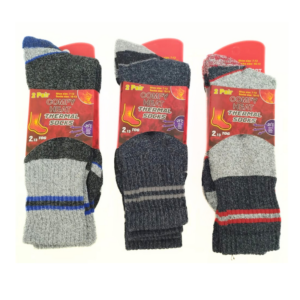 Wholesale adult thermal socks Assorted with stripes 2-pair pack. These socks are capable of withstanding temperatures up to -25 degrees Celsius making them perfect for the winter.