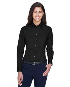 Custom Women's Harriton Easy Blend Long-Sleeve Twill Shirt with Stain-Release