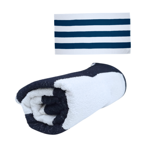Wholesale Cabana Stripe Beach/Bath Towels (Size 30” x 60”) - Navy