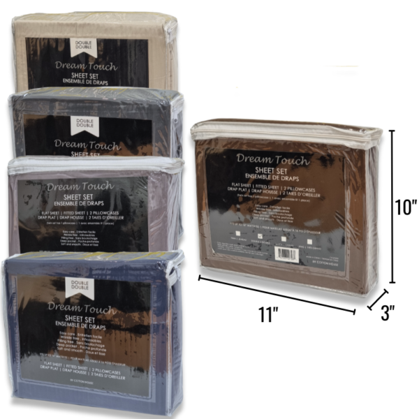 Wholesale Double Bed Sheet Set, 4-Pieces – Asst. Solid Colours