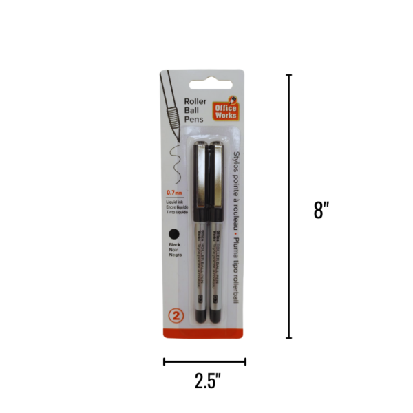 Wholesale Office Works Roller Ball Black Ink Pen, 2-Pack