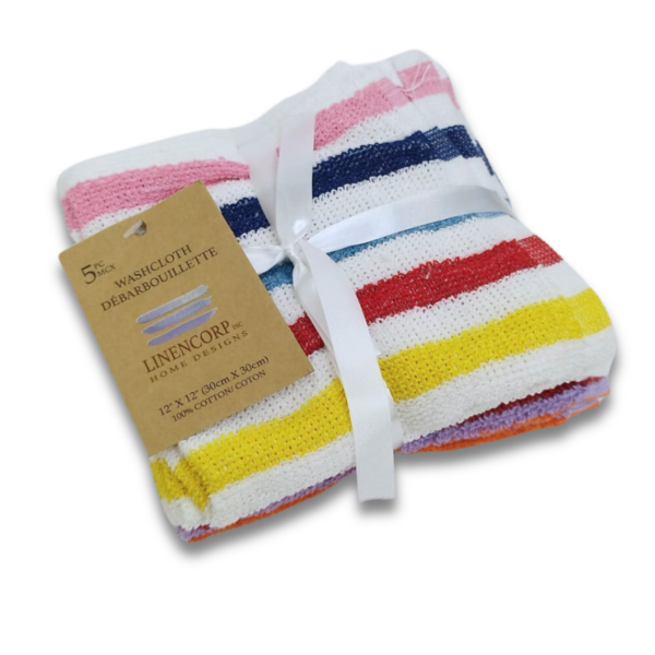 Wholesale Face Cloth/Towel, 5 Pack - Wide Stripe Multi Colour ($1 Each)