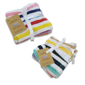 Wholesale Face Cloth/Towel, 5 Pack - Wide Stripe Multi Colour ($1 Each)