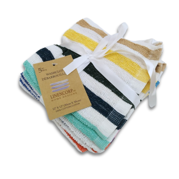 Wholesale Face Cloth/Towel, 5 Pack - Wide Stripe Multi Colour ($1 Each)