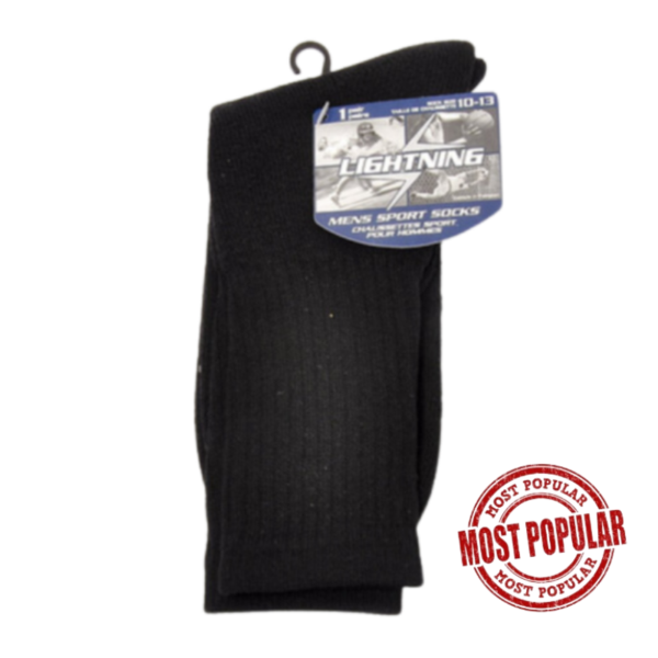 Black sport sock on white background