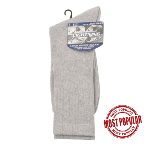 Wholesale Adult Sport Socks 1-Pack - Grey (Size 10-13)
