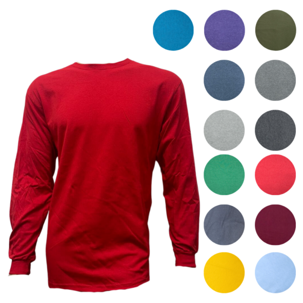 Wholesale Adult Long Sleeve Crew T-Shirt, Assorted Colours, Size: Small