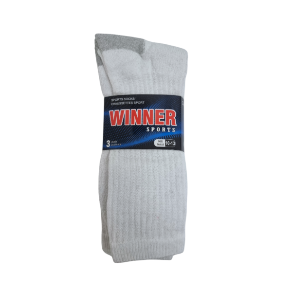 Wholesale Men's Sport Sock White 3-Pack - Size: 10-13 ($1.10 each)