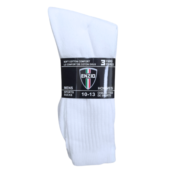 Wholesale Men's Sport Socks, White, 3-Pk - Size 10-13 ($1.10 each)