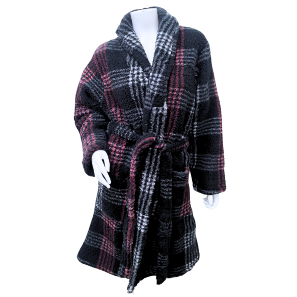 Wholesale Ladies Knee Length Robe - Pinstripe Plaid (Size S/M & L/XL)