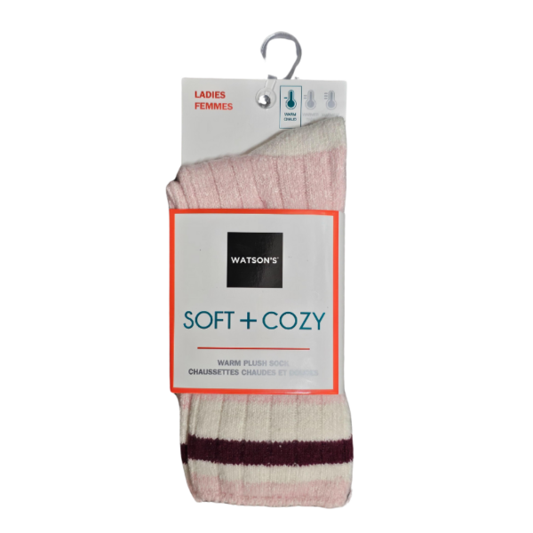 Wholesale Ladies Soft And Cozy Socks - Peach/Ivory (Size: 9-11)