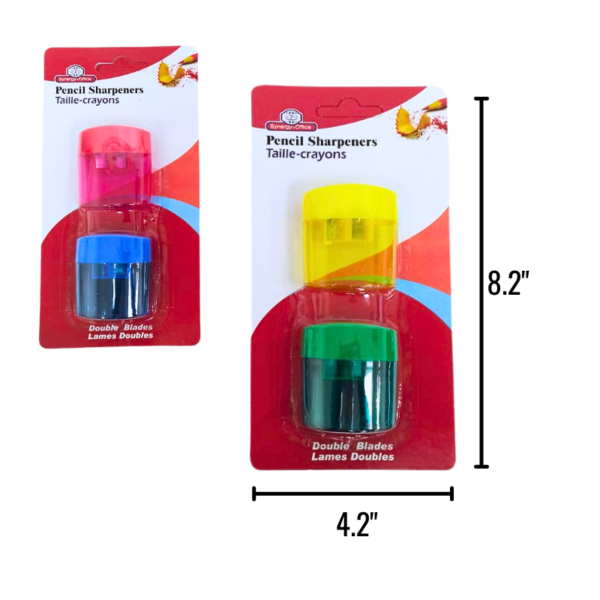 Wholesale 2-Pack Twin Hole Sharpener with Cannister - Asst. Colours