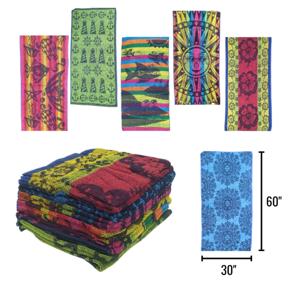 Wholesale Beach/Bath Towel - Jacquard Asst Prints (Size 30" x 60")