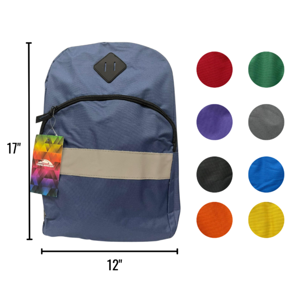 Wholesale 17" Backpack With Reflective Panel In Front - (Assorted Colors)