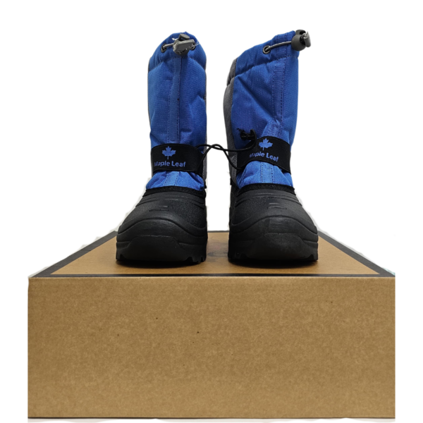 Wholesale Nylon Winter Boots For Kids, 9″ Tall, Blue & Grey (Size 1-6) - Image 2