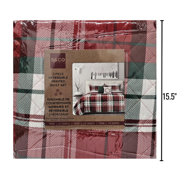 Wholesale Quilt Reversible Printed Set, 2 Piece Red/Green Plaid - (For Twin Bed)