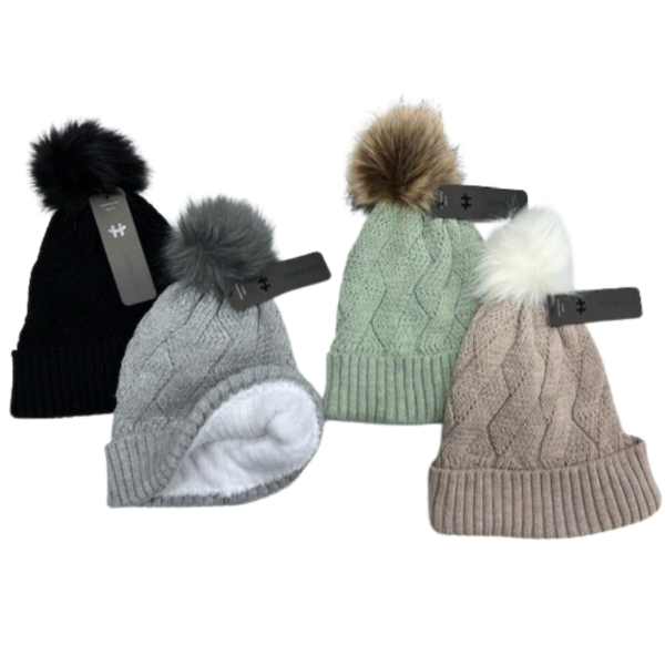 Wholesale Brand Name Youth Ladies Lined Knit Pom-Pom Toque