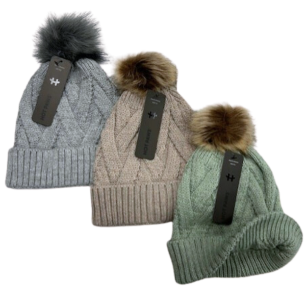 Wholesale Brand Name Youth Ladies Cuffed Knit Pom-Pom Toque