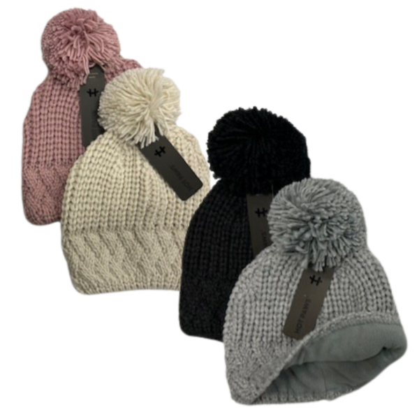 Wholesale Brand Name Youth Ladies Lined Knit Pom-Pom Toque
