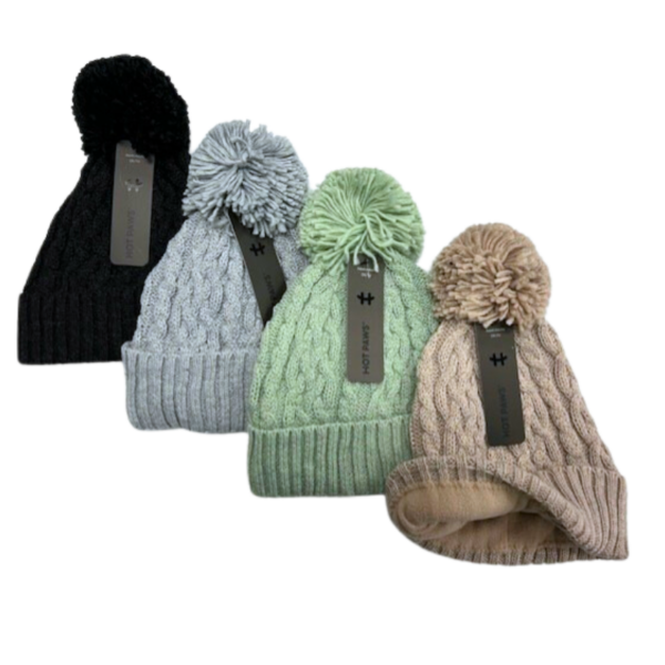 Wholesale Brand Name Youth Ladies Cable Knit Pom-Pom Toque