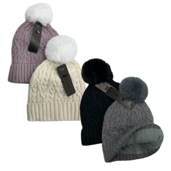 Wholesale Brand Name Youth Ladies Lined Knit Pom-Pom Toque