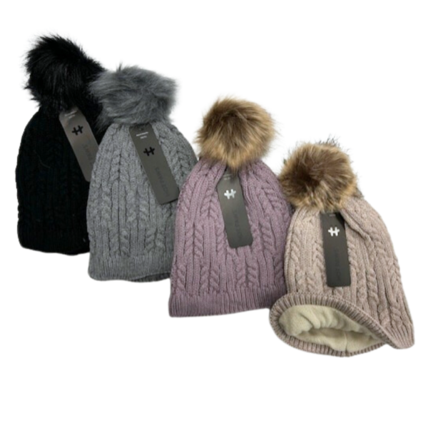 Wholesale Brand Name Youth Ladies Lined Pom-Pom Toque - Assorted Colours