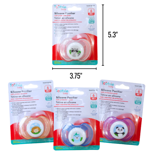 Wholesale Tootsie Baby Silicone Pacifiers, 0-6 months -Assorted Colours