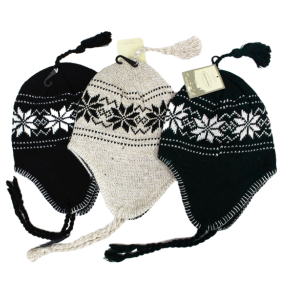 Wholesale Adult Ragg Wool Snowflake Tibetan Toque - 3-Colours