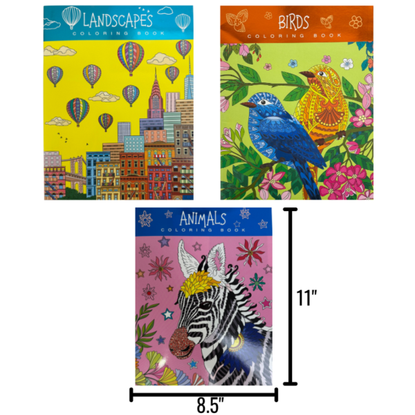 Assorted Adult Colouring Books on White background