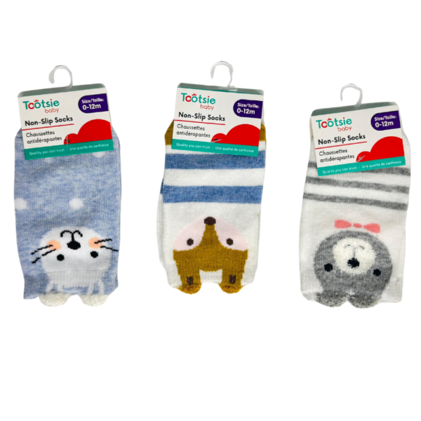 Wholesale Baby Non-Skid Socks Assorted Animal Prints (Size 0-12 Months) - Image 2