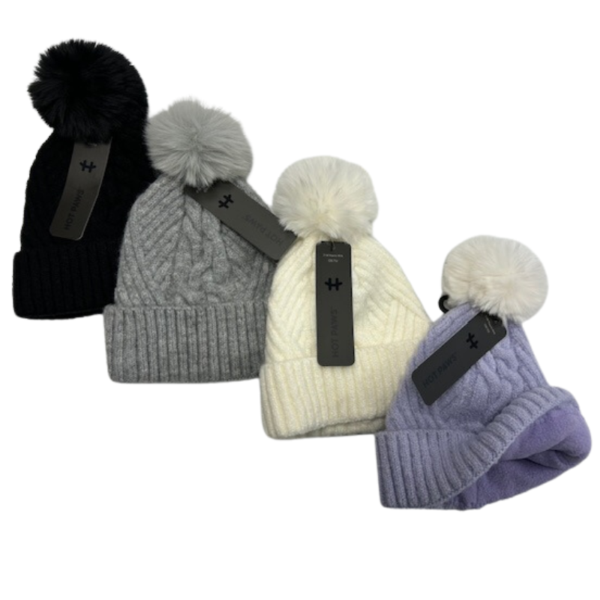 Wholesale Brand Name Girls' Lined Toque with Pom-Pom - 4-Colours (7-14 years)