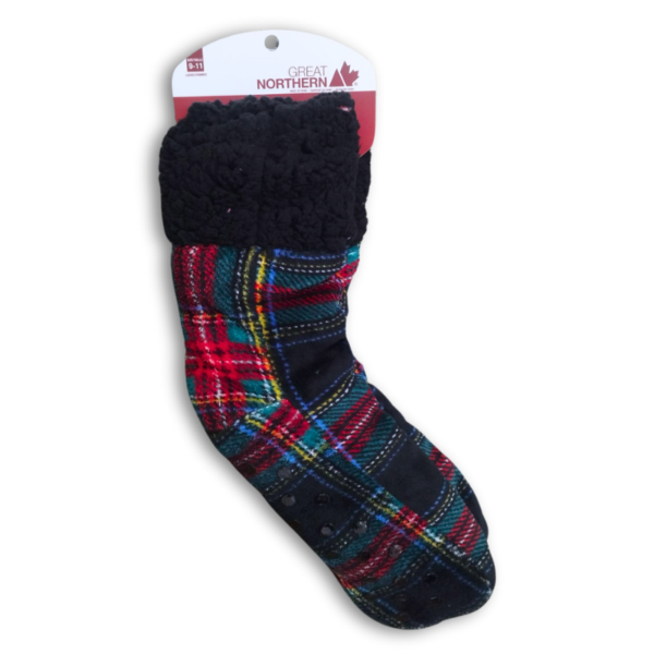 Wholesale Adult Slipper Socks with Grips - Plaid
