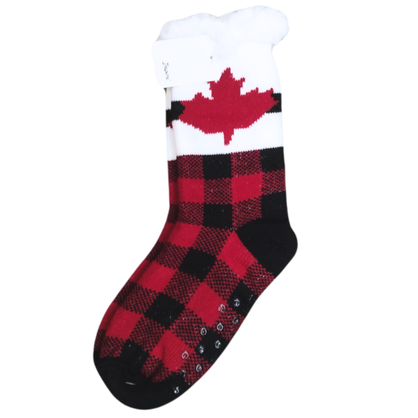 Wholesale Adult Canada Slipper Socks with Grips - Buffalo Print