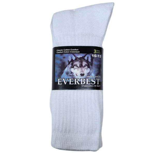 Wholesale Men's Sport Socks, White, 3-Pack - Size 10-13 ($1.10 each)
