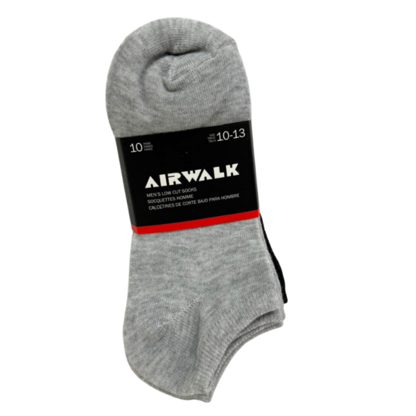 Wholesale Men's Brand Name Airwalk Low-Cut Socks - Grey/Black/White -10-Pack - Size: 10-13 ($0.95 each)