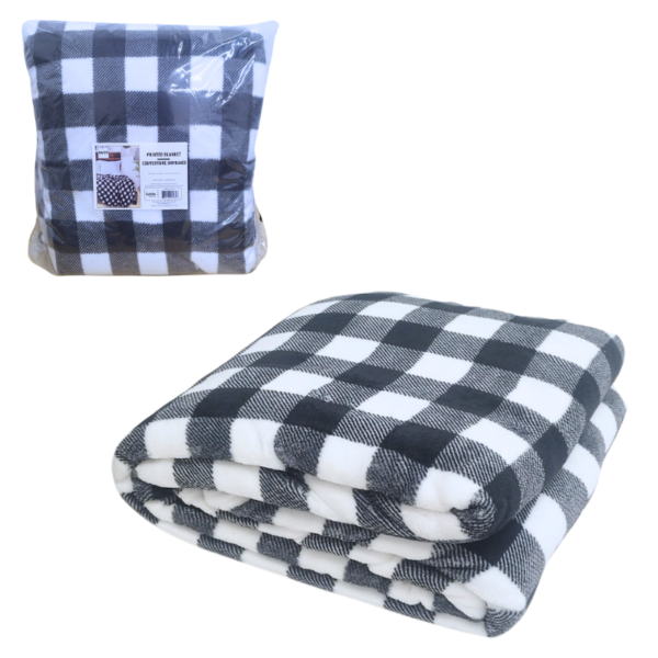 Wholesale Blanket – White/Black Buffalo Plaid (Size: 86″ x 86″)
